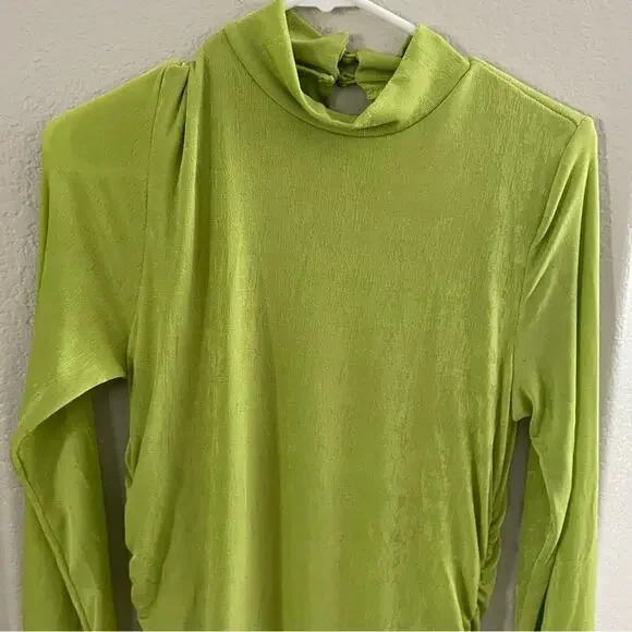 Fashion Nova Lily Ruched Long Sleeve Maxi Dress Size Large Lime Green New - Picture 5 of 13